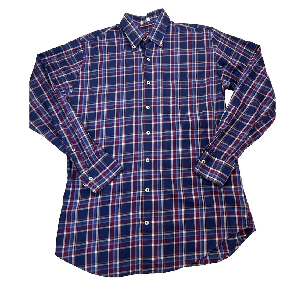 Peter Millar Classic Button Up Mens Size M Blue Plaid 100% Cotton
